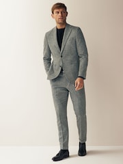 Grey Slim Fit Nova Fides Wool Blend Herringbone Suit Jacket - Image 2 of 12
