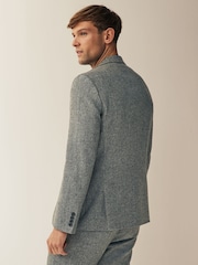 Grey Slim Fit Nova Fides Wool Blend Herringbone Suit Jacket - Image 3 of 12
