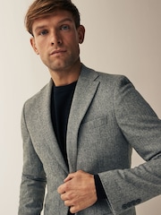 Grey Slim Fit Nova Fides Wool Blend Herringbone Suit Jacket - Image 4 of 12