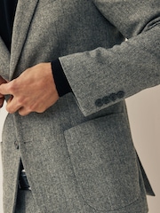 Grey Slim Fit Nova Fides Wool Blend Herringbone Suit Jacket - Image 5 of 12