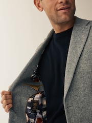 Grey Slim Fit Nova Fides Wool Blend Herringbone Suit Jacket - Image 6 of 12