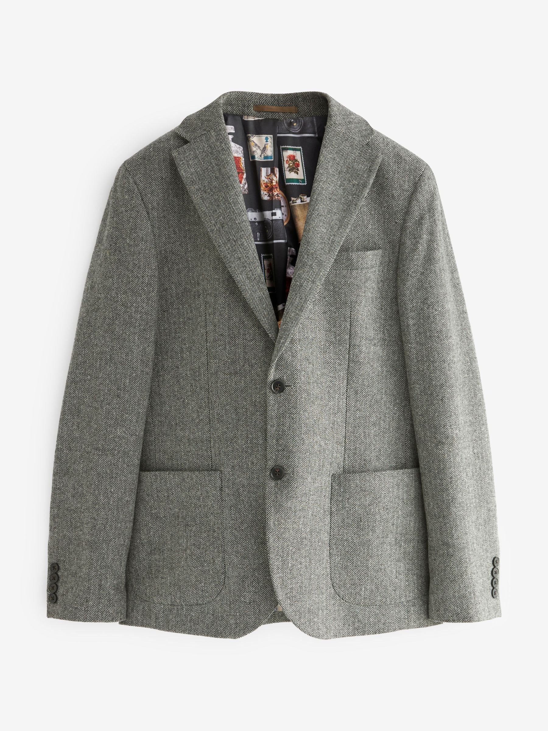 Buy Grey Slim Fit Nova Fides Wool Blend Herringbone Suit Jacket from Next Luxembourg