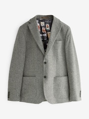 Grey Slim Fit Nova Fides Wool Blend Herringbone Suit Jacket - Image 7 of 12