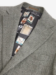 Grey Slim Fit Nova Fides Wool Blend Herringbone Suit Jacket - Image 8 of 12