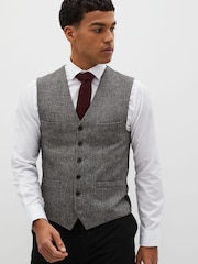 Grey Regular Fit Nova Fides Wool Blend Herringbone Waistcoat - Image 1 of 11