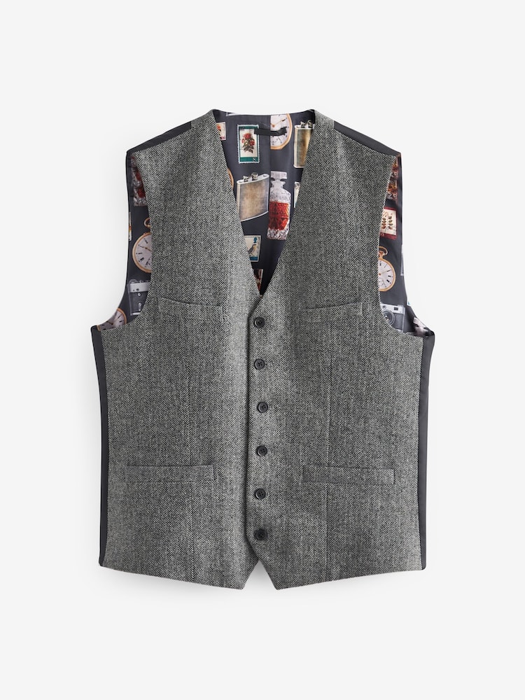 Gris - Coupe classique Nova Fides Laine Blend Gilet à chevrons - Image 6 of 11