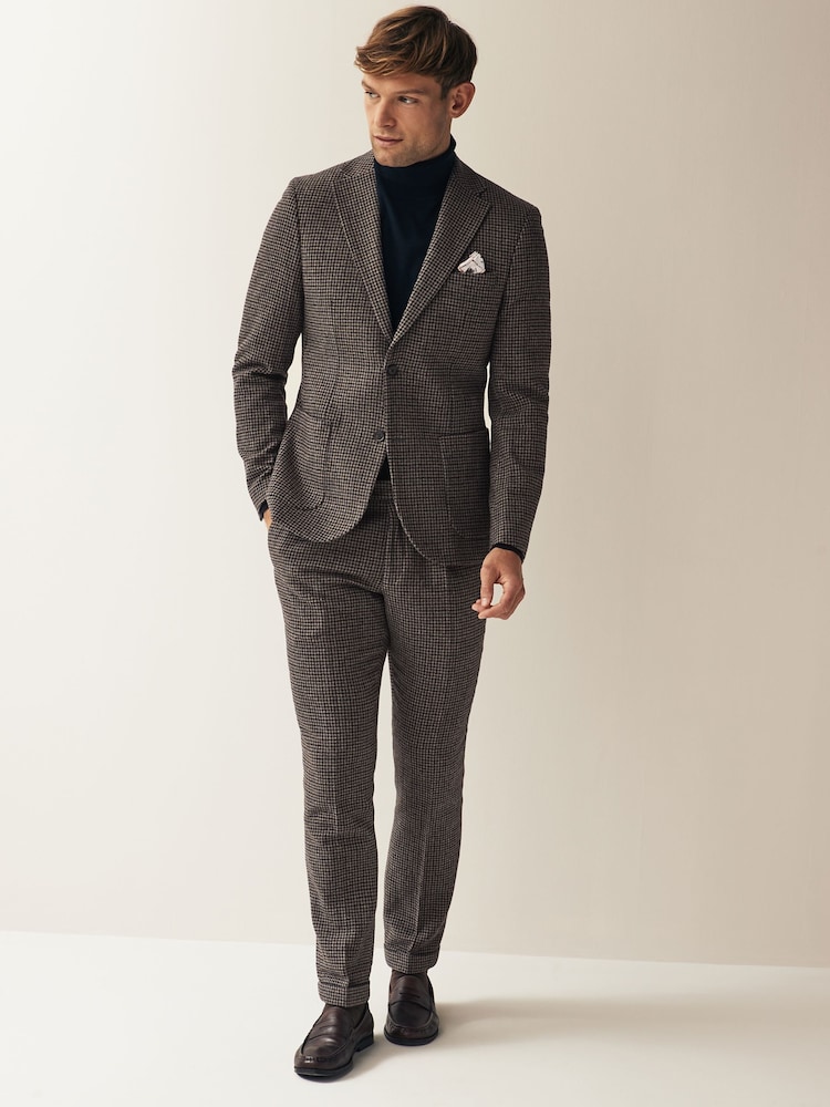 Brown Slim Wool Blend Puppytooth Suit Jacket - Image 2 of 11