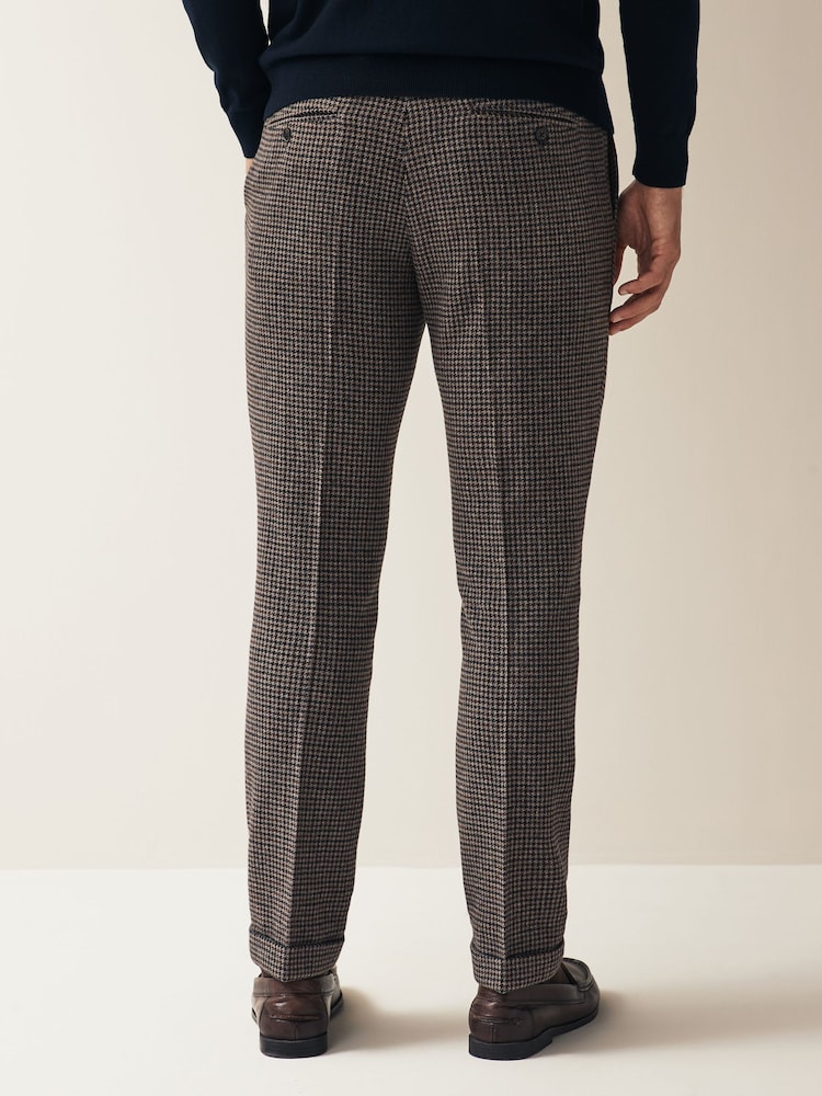 Brown Slim Wool Blend Puppytooth Suit Trousers - Image 2 of 9