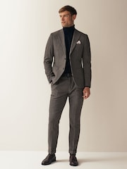 Brown Slim Wool Blend Puppytooth Suit Trousers - Image 3 of 9