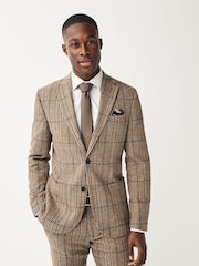 Brown Slim Wool Content Check Suit Jacket - Image 1 of 12