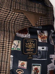 Brown Slim Wool Content Check Suit Jacket - Image 10 of 12