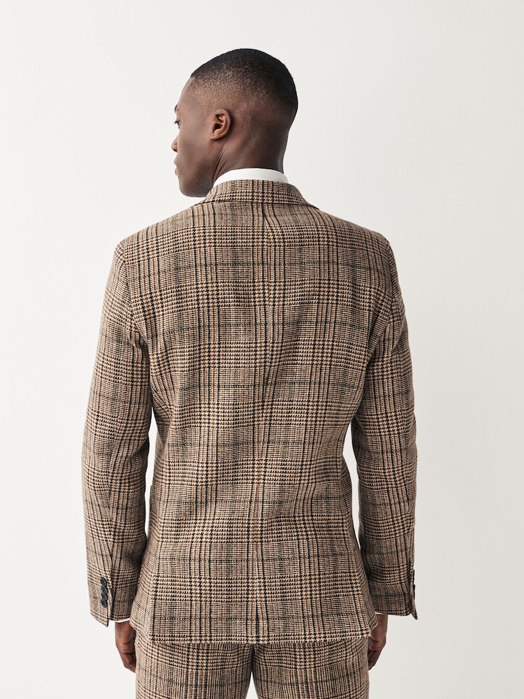 Brown Slim Wool Content Check Suit Jacket - Image 2 of 12