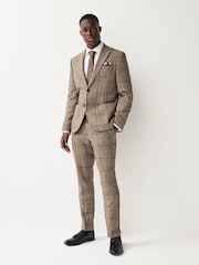 Brown Slim Wool Content Check Suit Jacket - Image 3 of 12