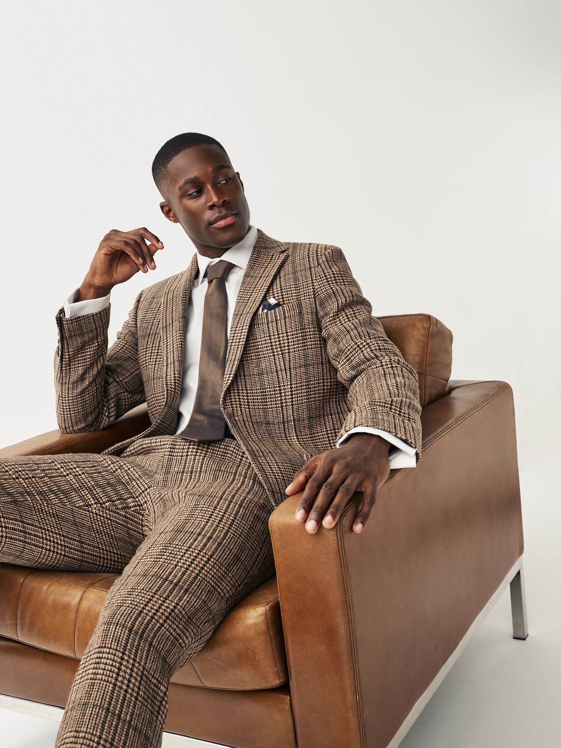 Buy Brown Slim Wool Content Check Suit Jacket from Next