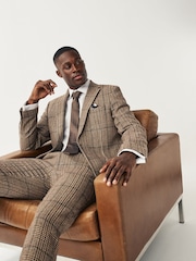 Brown Slim Wool Content Check Suit Jacket - Image 4 of 12