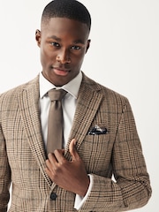 Brown Slim Wool Content Check Suit Jacket - Image 5 of 12
