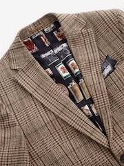 Brown Slim Wool Content Check Suit Jacket - Image 7 of 12