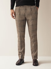 Brown Slim Wool Content Check Suit Trousers - Image 2 of 10