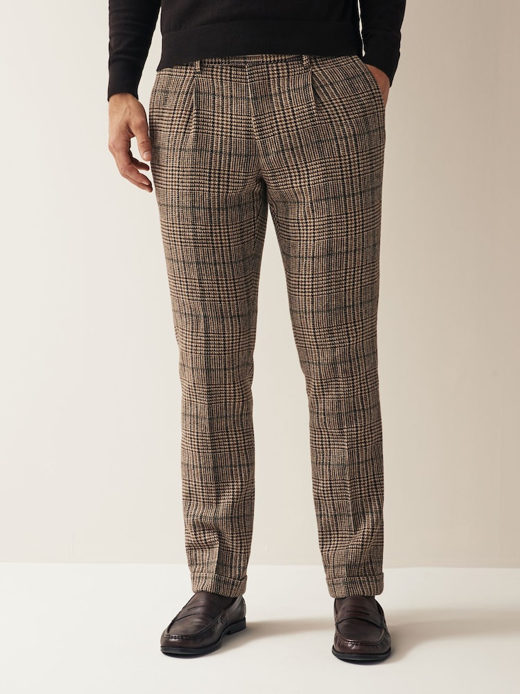 Brown Slim Wool Content Check Suit Trousers - Image 2 of 10