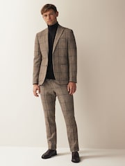 Brown Slim Wool Content Check Suit Trousers - Image 4 of 10