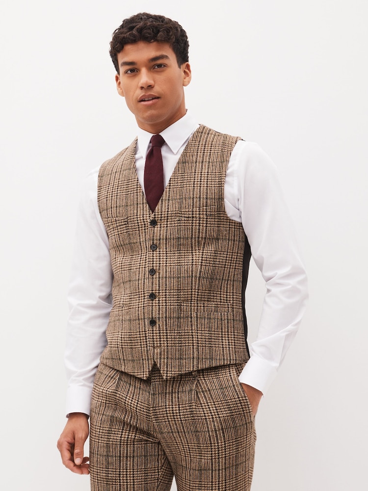 Brown Wool Content Check Suit Waistcoat - Image 1 of 10
