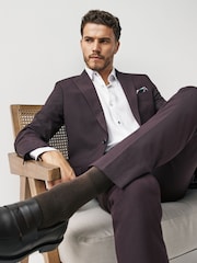 Burgundy Red Slim Fit Two Button Suit Jacket - Image 3 of 13