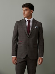 Brązowy - Slim Trimmed Check Suit: Jacket - Image 1 of 11