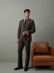 Brązowy - Slim Trimmed Check Suit: Jacket - Image 2 of 11