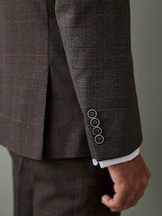 Brązowy - Slim Trimmed Check Suit: Jacket - Image 5 of 11