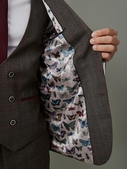 Brązowy - Slim Trimmed Check Suit: Jacket - Image 6 of 11