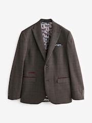 Brązowy - Slim Trimmed Check Suit: Jacket - Image 7 of 11