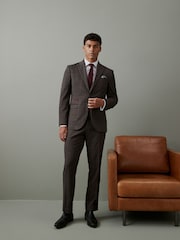 Brown Slim Trimmed Check Suit: Trousers - Image 1 of 7