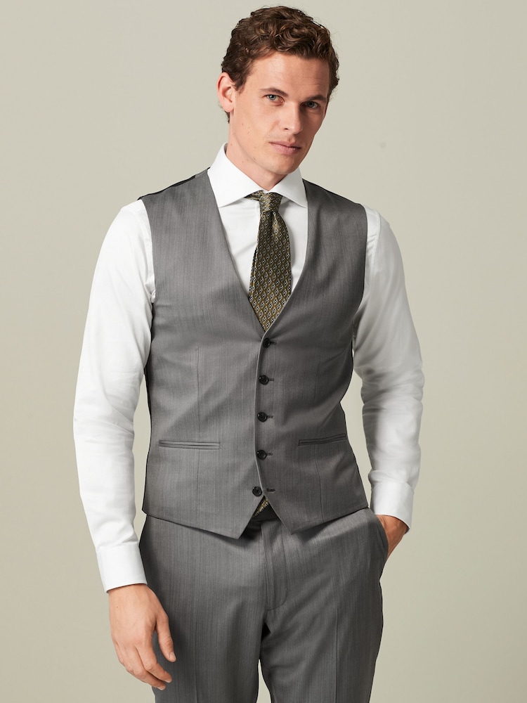 Grey Regular Fit Wool Blend Suit Waistcoat - Image 1 of 10