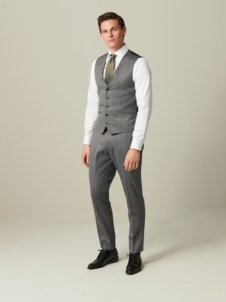 Grey Regular Fit Wool Blend Suit Waistcoat - Image 2 of 10
