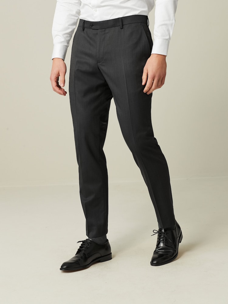 Charcoal Grey Slim Fit Wool Blend Suit Trousers - Image 1 of 9