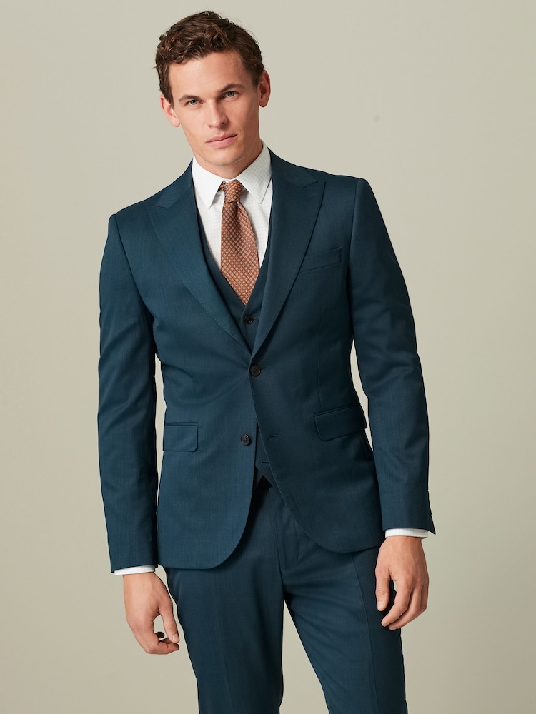 Teal Blue Slim Fit Wool Blend Suit Jacket - Image 1 of 8