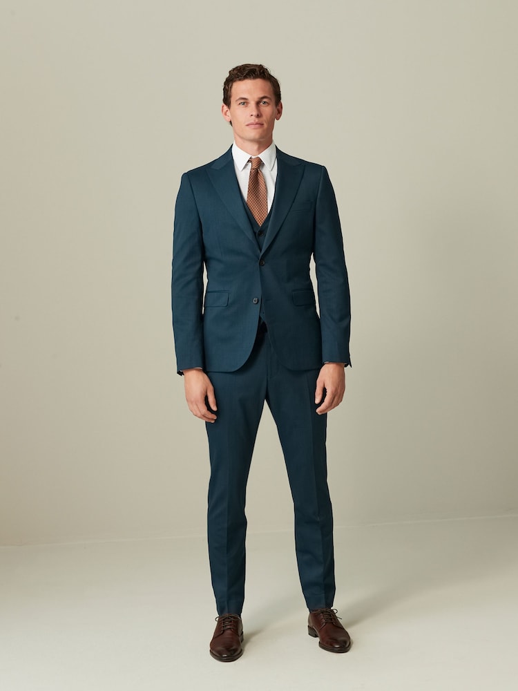 Teal Blue Slim Fit Wool Blend Suit Jacket - Image 2 of 8