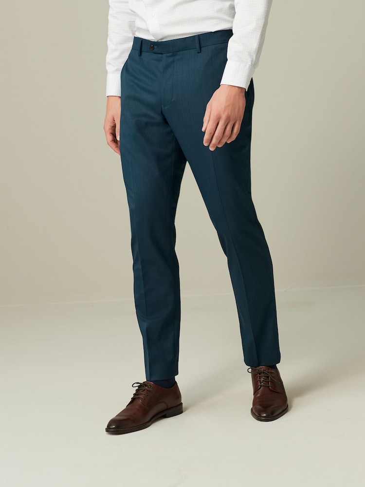 Teal Blue Slim Fit Wool Blend Suit Trousers - Image 1 of 10