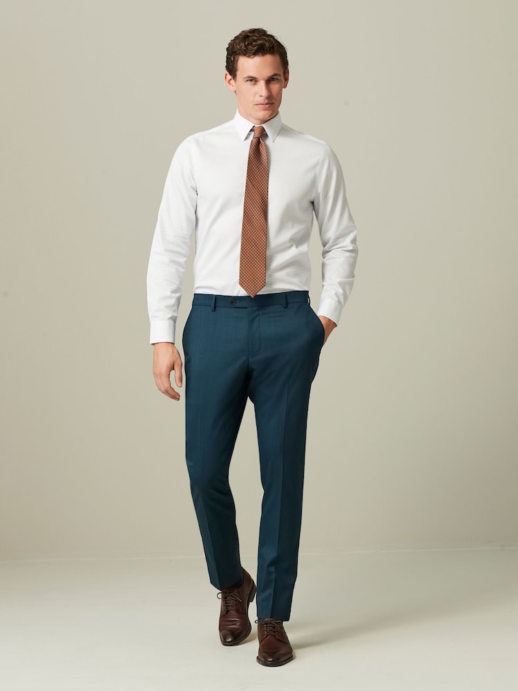 Teal Blue Slim Fit Wool Blend Suit Trousers - Image 2 of 10