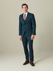 Teal Blue Slim Fit Wool Blend Suit Trousers - Image 4 of 10