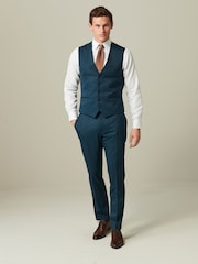 Teal Blue Regular Fit Wool Blend Suit Waistcoat - Image 2 of 10