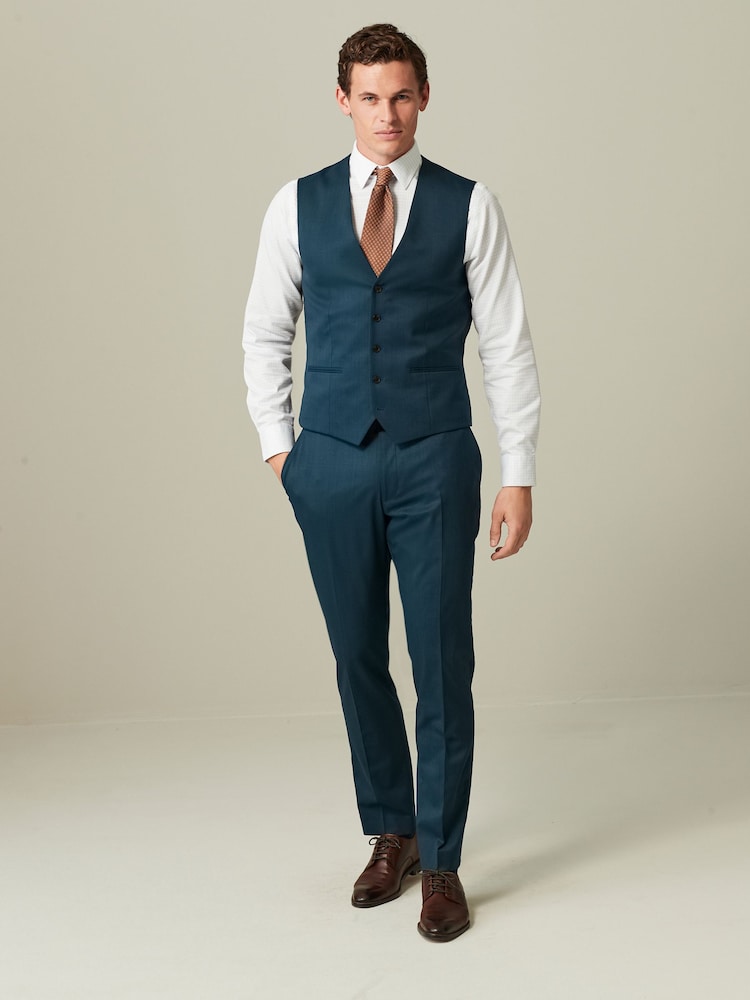 Teal Blue Regular Fit Wool Blend Suit Waistcoat - Image 2 of 10