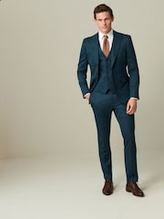 Teal Blue Regular Fit Wool Blend Suit Waistcoat - Image 4 of 10