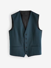 Teal Blue Regular Fit Wool Blend Suit Waistcoat - Image 6 of 10