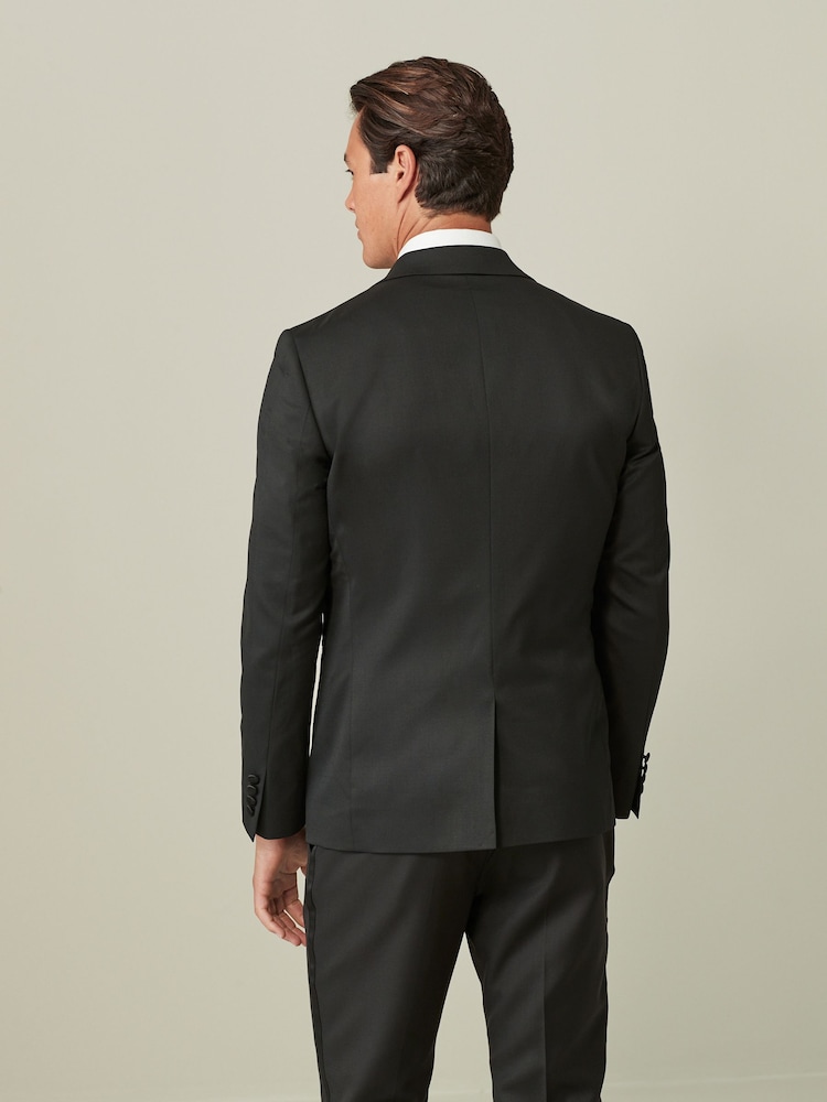 Zwart - Tailored Fit Wool Blend Shiny Tuxedo Suit Jacket - Image 3 of 11