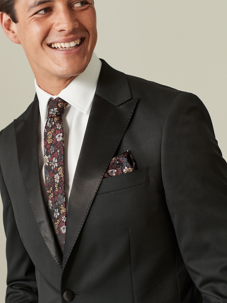 Zwart - Tailored Fit Wool Blend Shiny Tuxedo Suit Jacket - Image 5 of 11