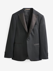 Black Tailored Fit Wool Blend Shiny Tuxedo Suit Jacket - Image 6 of 11