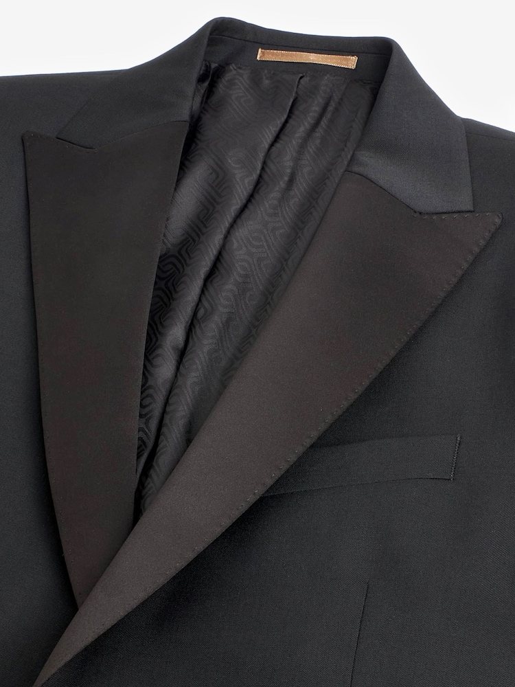 Zwart - Tailored Fit Wool Blend Shiny Tuxedo Suit Jacket - Image 7 of 11