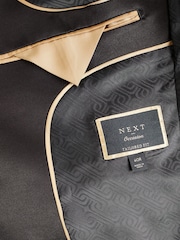 Black Tailored Fit Wool Blend Shiny Tuxedo Suit Jacket - Image 9 of 11