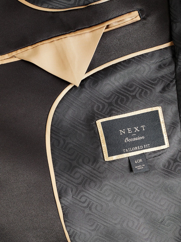 Zwart - Tailored Fit Wool Blend Shiny Tuxedo Suit Jacket - Image 9 of 11
